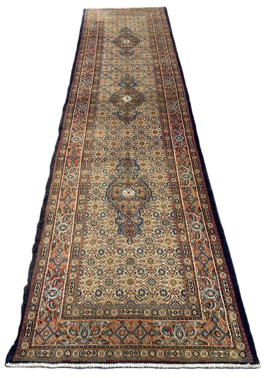 Amazing Hand Knotted Vintage Persian Yamoud Wool Area Rug 9.4 x 2.7 Ft