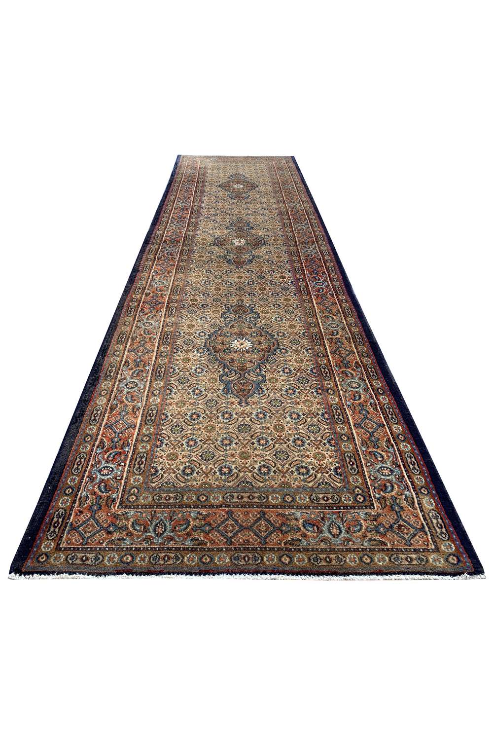Amazing Hand Knotted Vintage Persian Yamoud Wool Area Rug 9.4 x 2.7 Ft