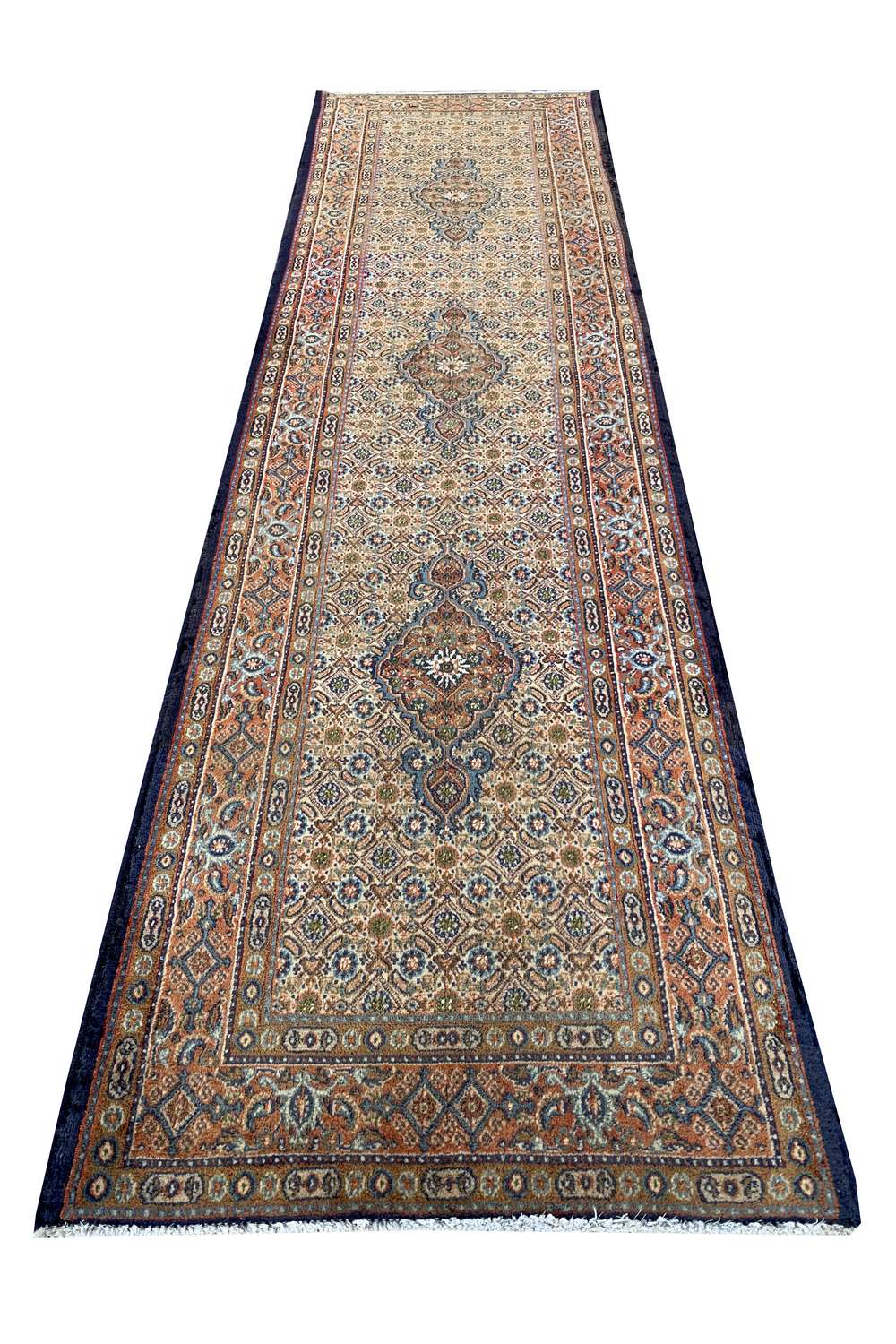 Amazing Hand Knotted Vintage Persian Yamoud Wool Area Rug 9.4 x 2.7 Ft