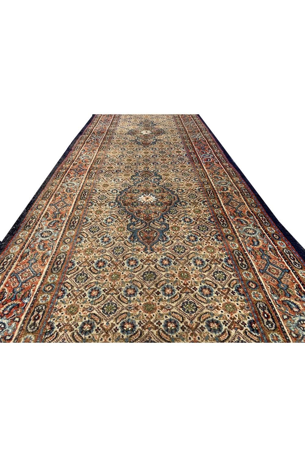 Amazing Hand Knotted Vintage Persian Yamoud Wool Area Rug 9.4 x 2.7 Ft