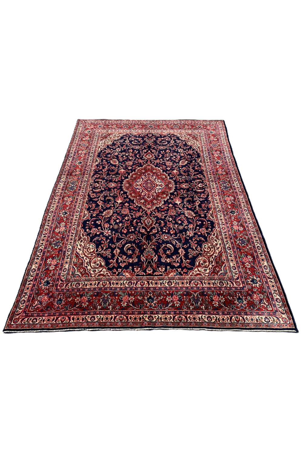 Amazing Hand Knotted Vintage Persian Kashan Wool Area Rug 9.11 x 7.1 Ft
