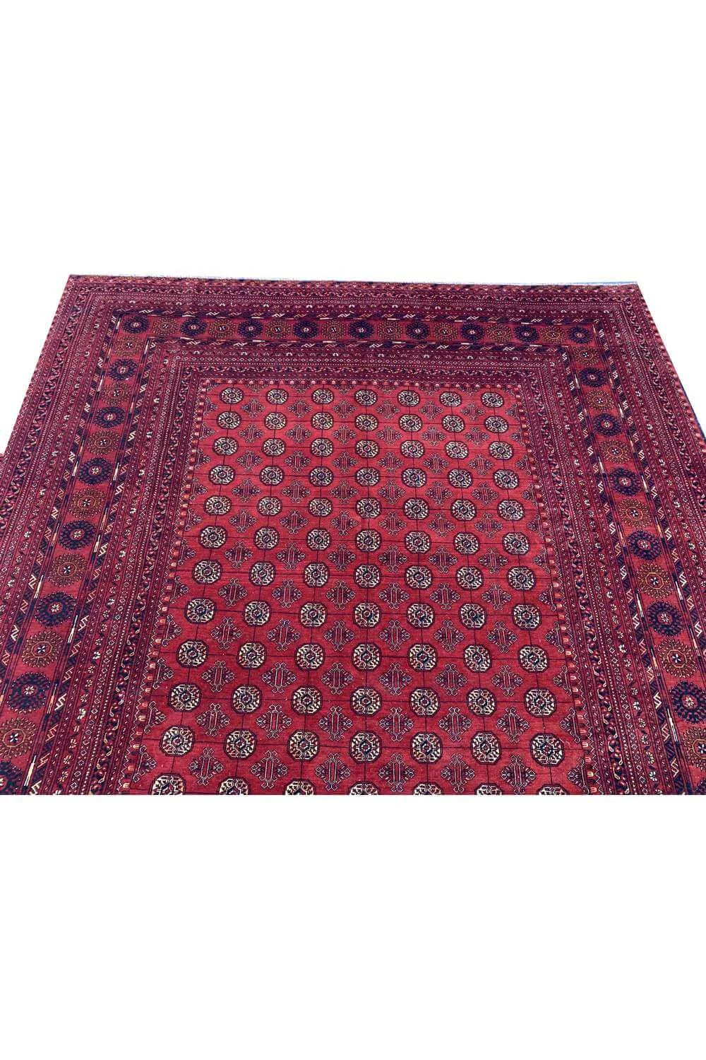 Amazing Hand Knotted Vintage Afghan Turkmen Moori Wool Area Rug 9.11 x 6.7 Ft