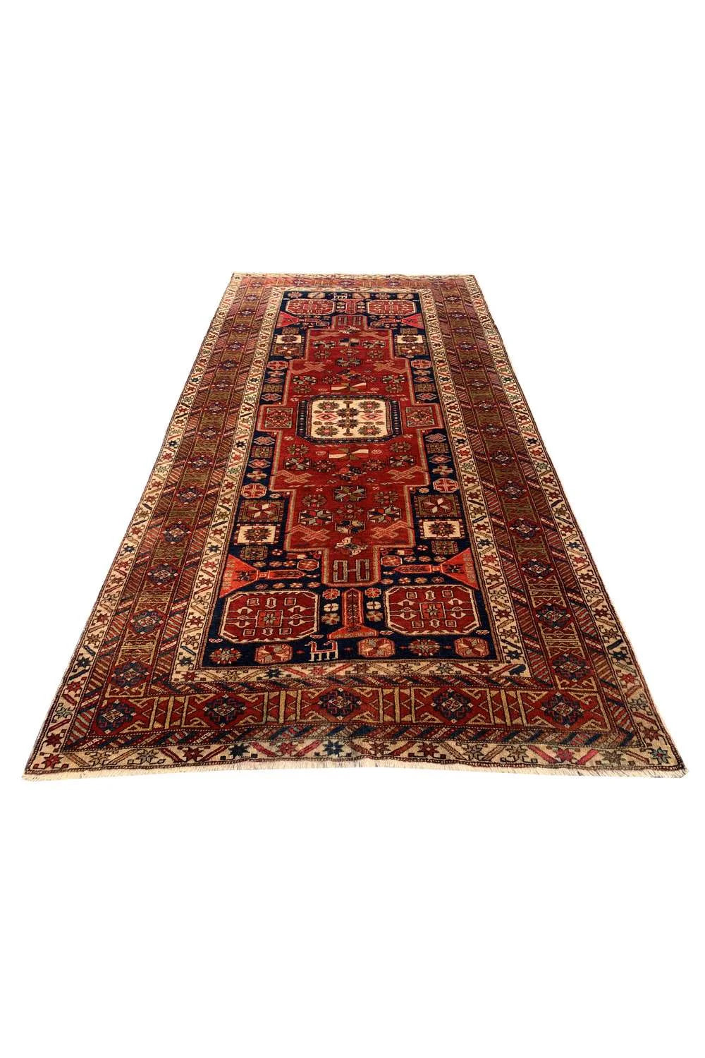 Amazing Hand Knotted Vintage Hareez Pictorial Wool Area Runner Rug 9.3 x 4.9 Ft