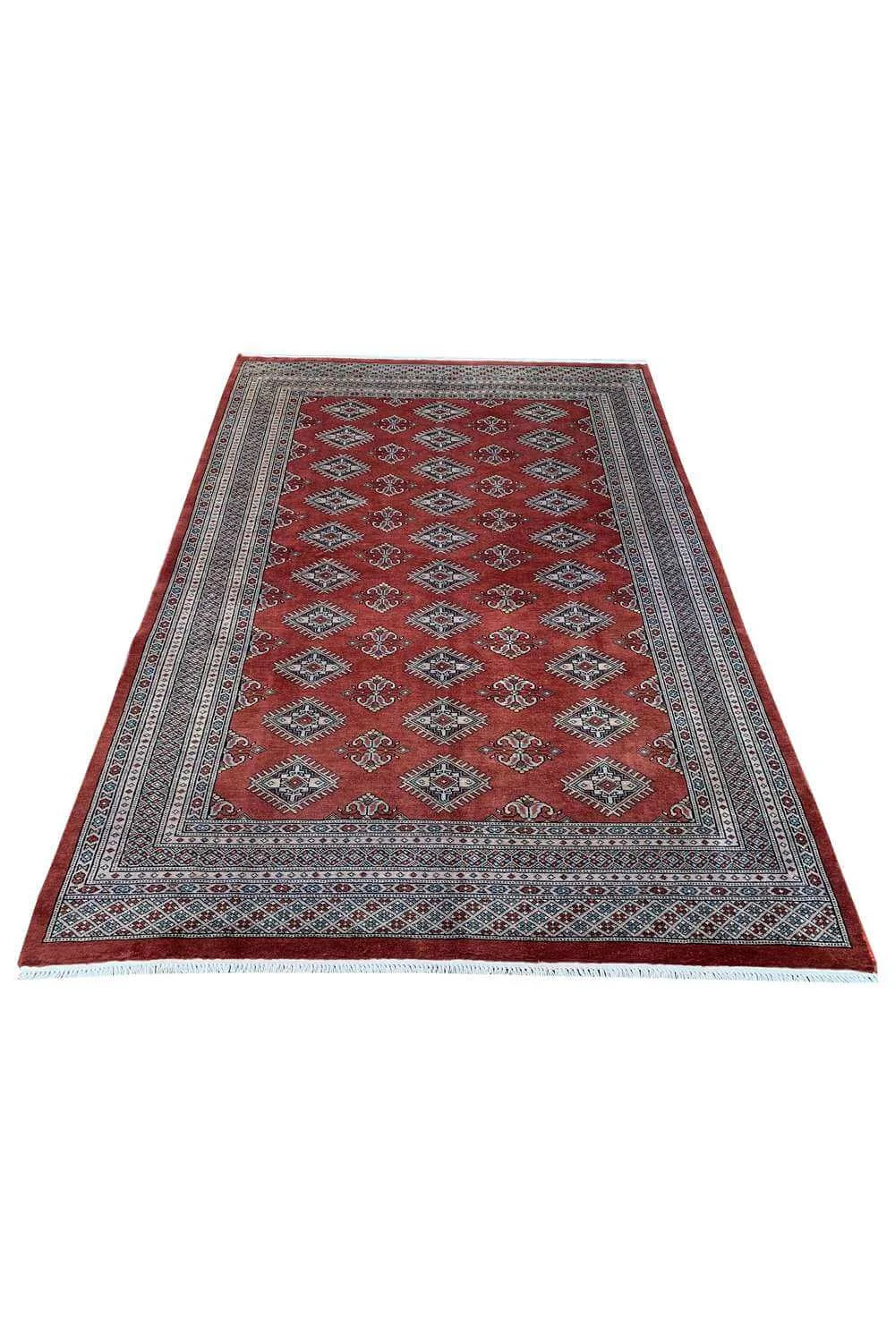Authentic Hand Knotted Vintage Pakistani Bokhara Jhaldar Wool Area Rug 7.10 x 5.7 Ft