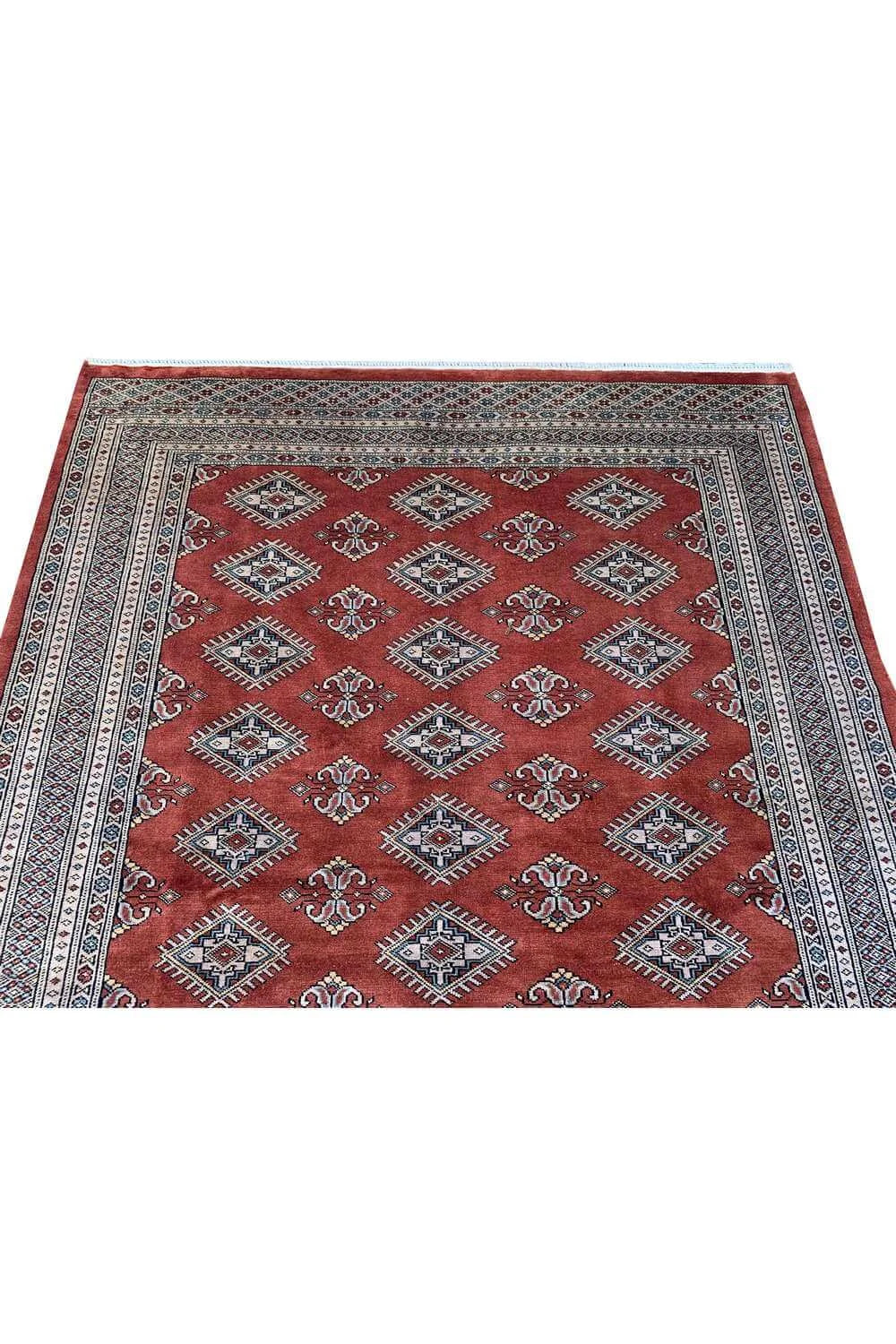 Authentic Hand Knotted Vintage Pakistani Bokhara Jhaldar Wool Area Rug 7.10 x 5.7 Ft