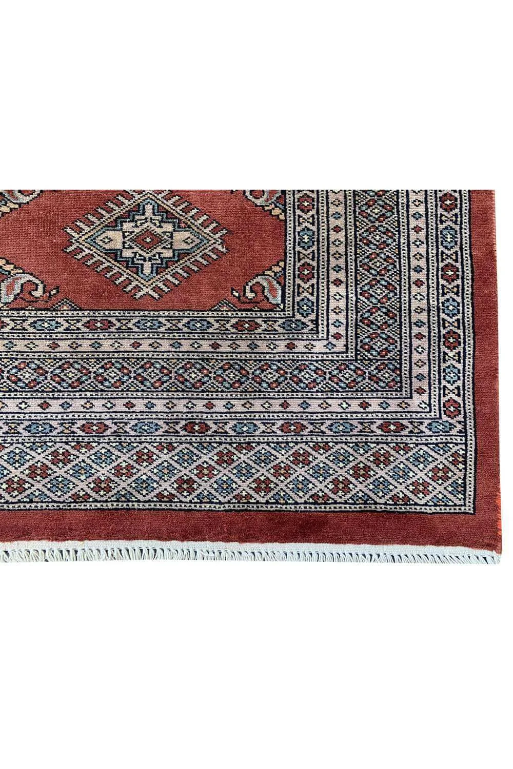 Authentic Hand Knotted Vintage Pakistani Bokhara Jhaldar Wool Area Rug 7.10 x 5.7 Ft