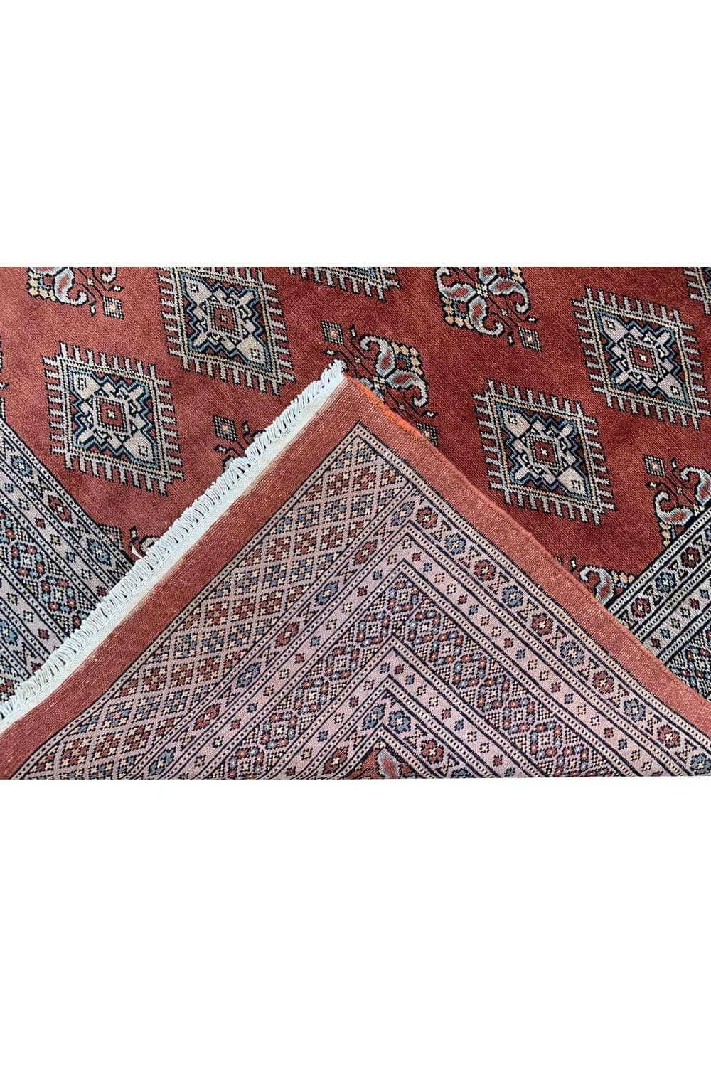 Authentic Hand Knotted Vintage Pakistani Bokhara Jhaldar Wool Area Rug 7.10 x 5.7 Ft