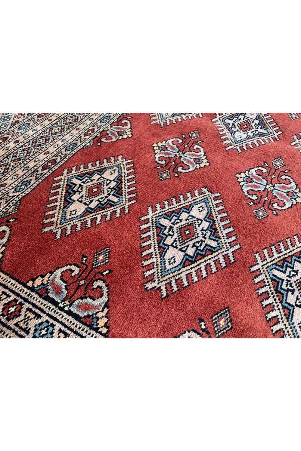 Authentic Hand Knotted Vintage Pakistani Bokhara Jhaldar Wool Area Rug 7.10 x 5.7 Ft