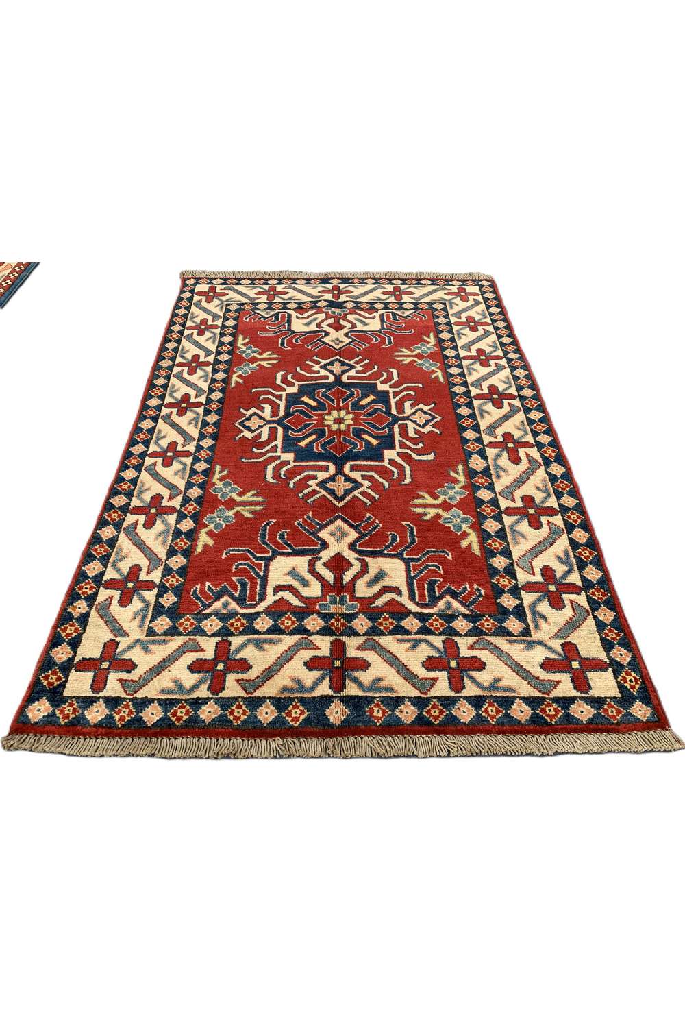 Amazing Hand Knotted Afghan Kazak Wool Area Rug 4.9 x 3.4 Ft