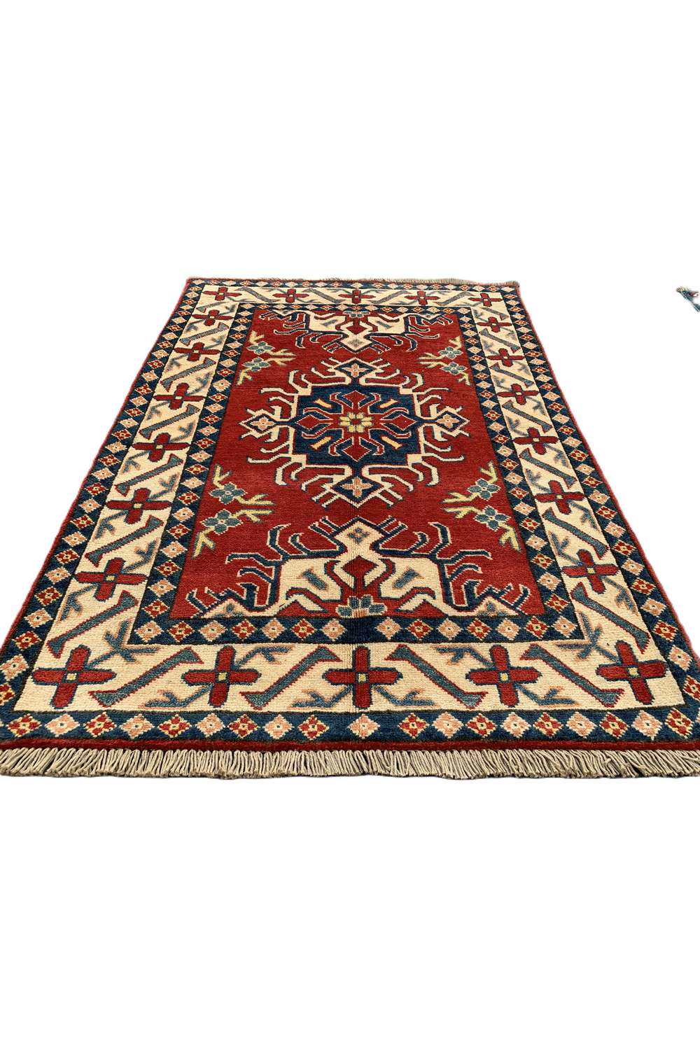 Amazing Hand Knotted Afghan Kazak Wool Area Rug 4.9 x 3.4 Ft