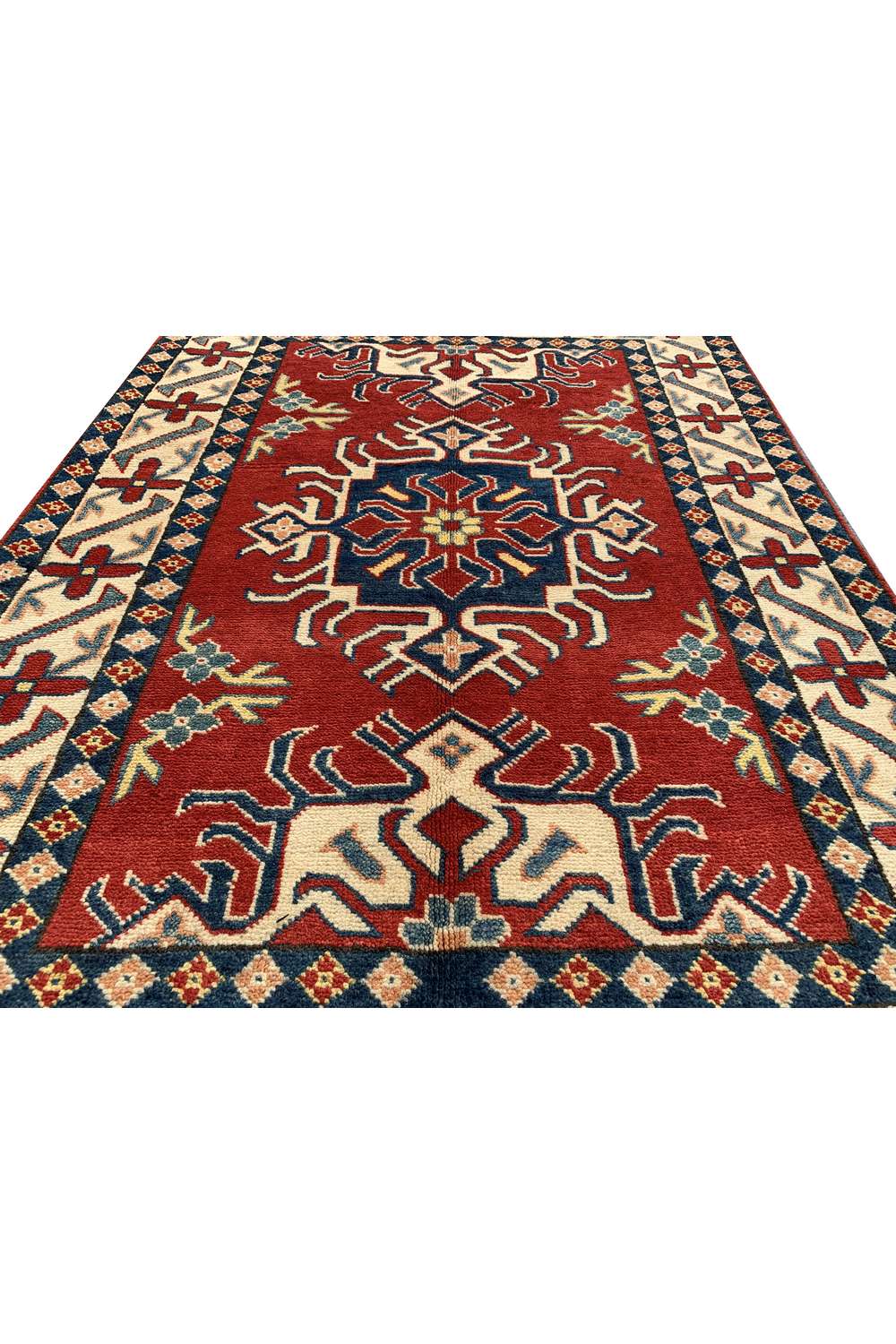 Amazing Hand Knotted Afghan Kazak Wool Area Rug 4.9 x 3.4 Ft