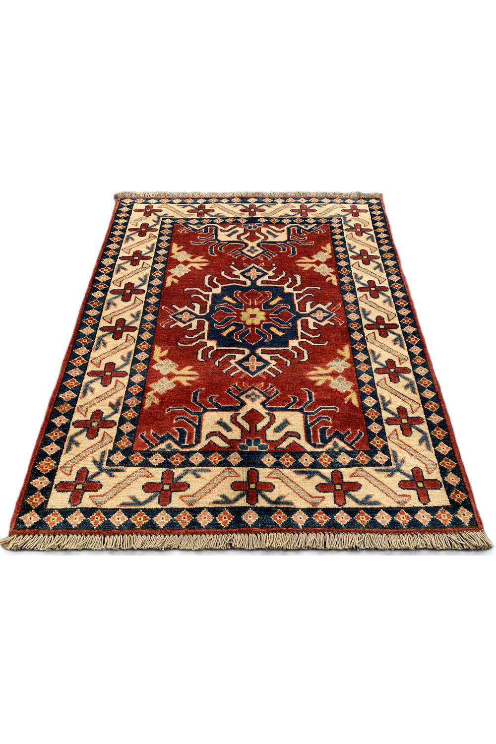 Amazing Hand Knotted Afghan Kazak Wool Area Rug 4.4 x 3.6 Ft