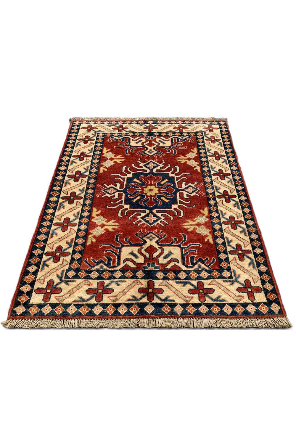 Amazing Hand Knotted Afghan Kazak Wool Area Rug 4.4 x 3.6 Ft