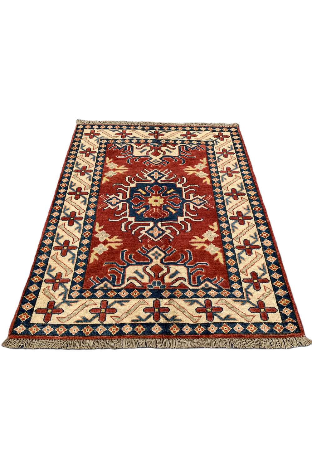 Amazing Hand Knotted Afghan Kazak Wool Area Rug 4.4 x 3.6 Ft