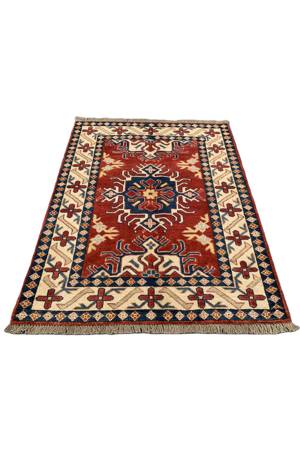 Amazing Hand Knotted Afghan Kazak Wool Area Rug 4.4 x 3.6 Ft