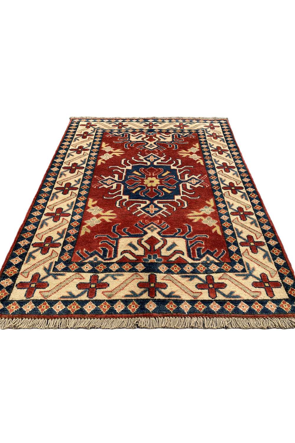 Amazing Hand Knotted Afghan Kazak Wool Area Rug 4.4 x 3.6 Ft