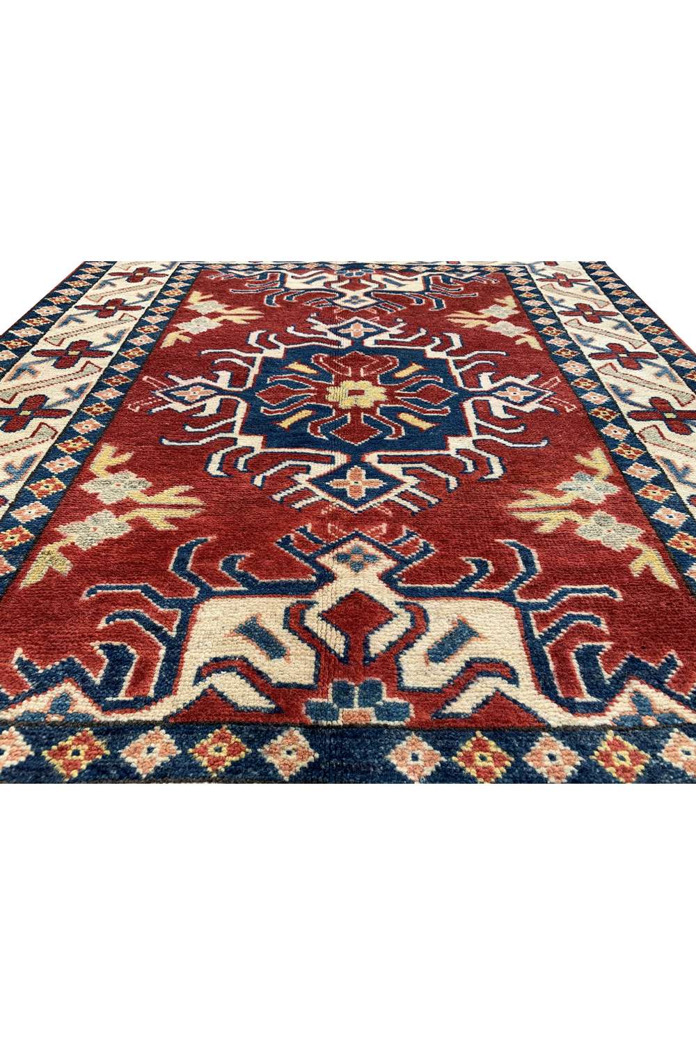 Amazing Hand Knotted Afghan Kazak Wool Area Rug 4.4 x 3.6 Ft