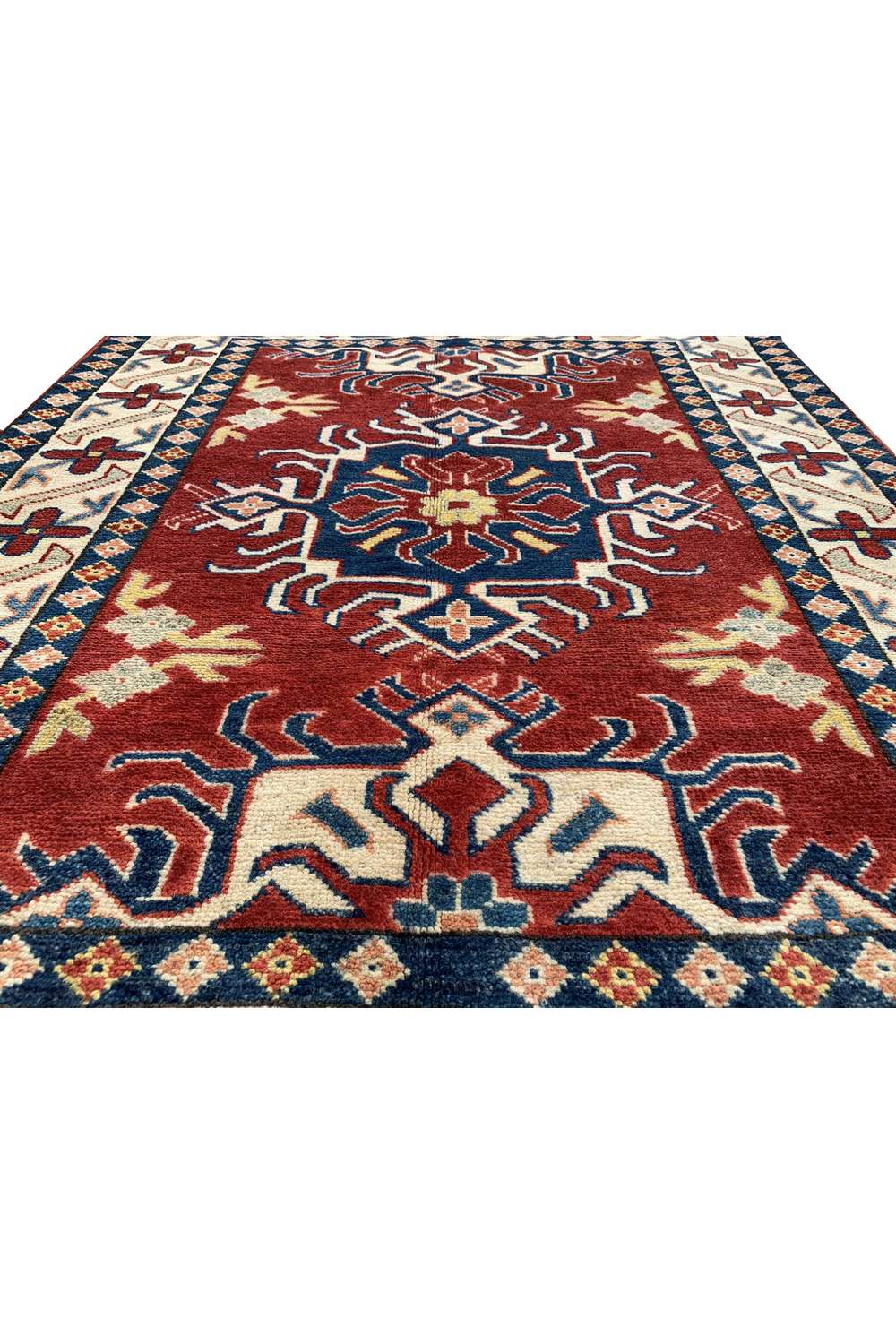 Amazing Hand Knotted Afghan Kazak Wool Area Rug 4.4 x 3.6 Ft