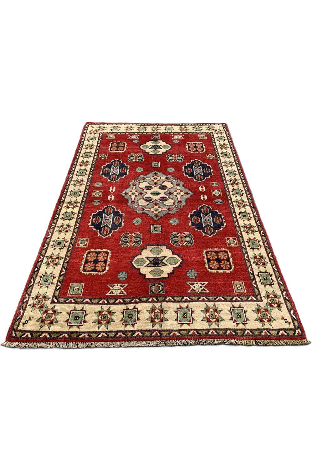 Amazing Hand Knotted Afghan Kazak Wool Area Rug 5.11 x 4.1 Ft