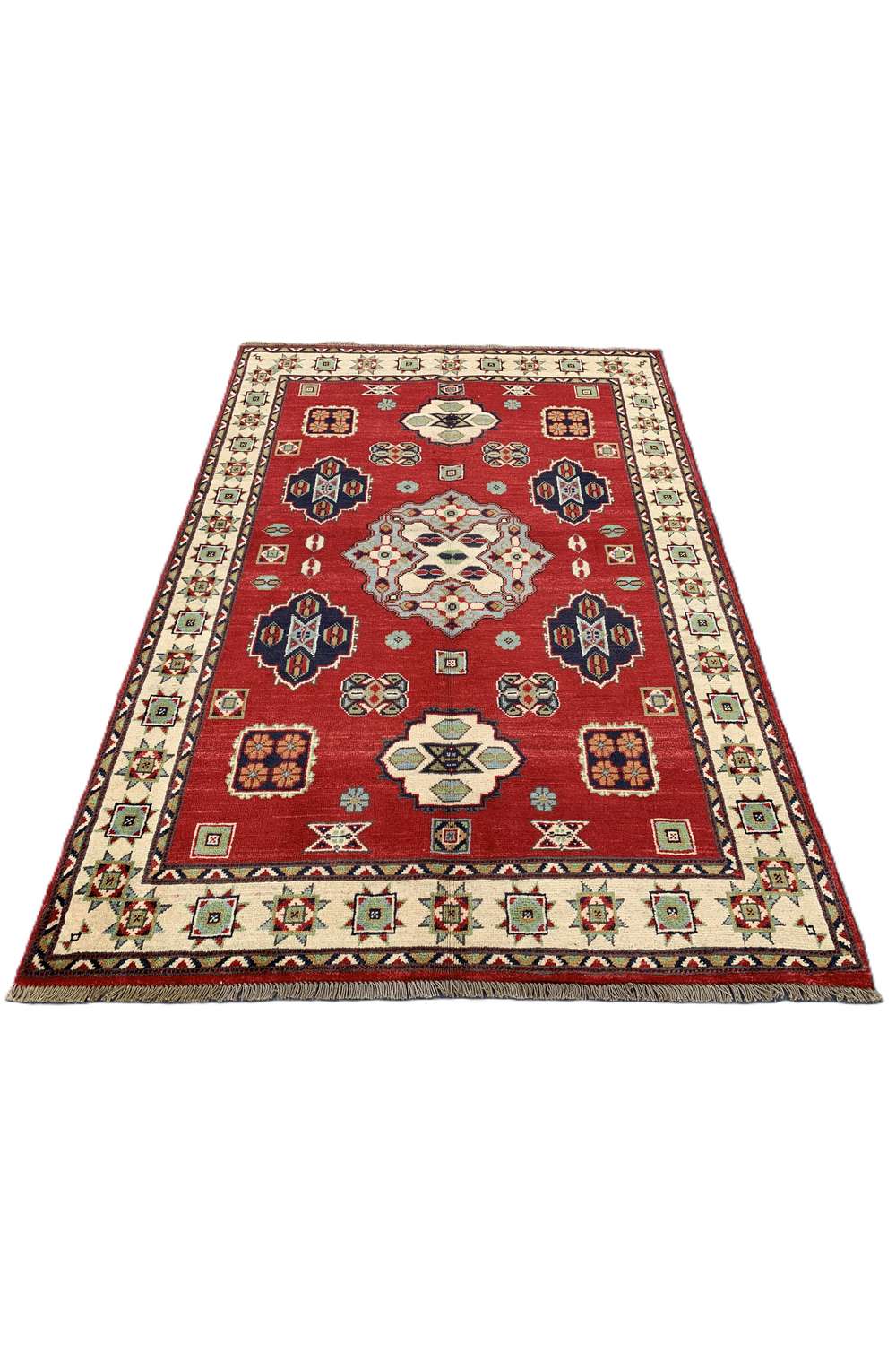 Amazing Hand Knotted Afghan Kazak Wool Area Rug 5.11 x 4.1 Ft
