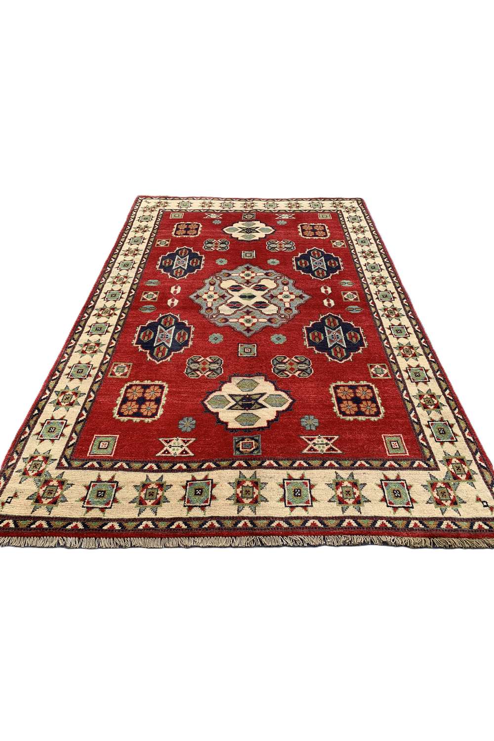 Amazing Hand Knotted Afghan Kazak Wool Area Rug 5.11 x 4.1 Ft