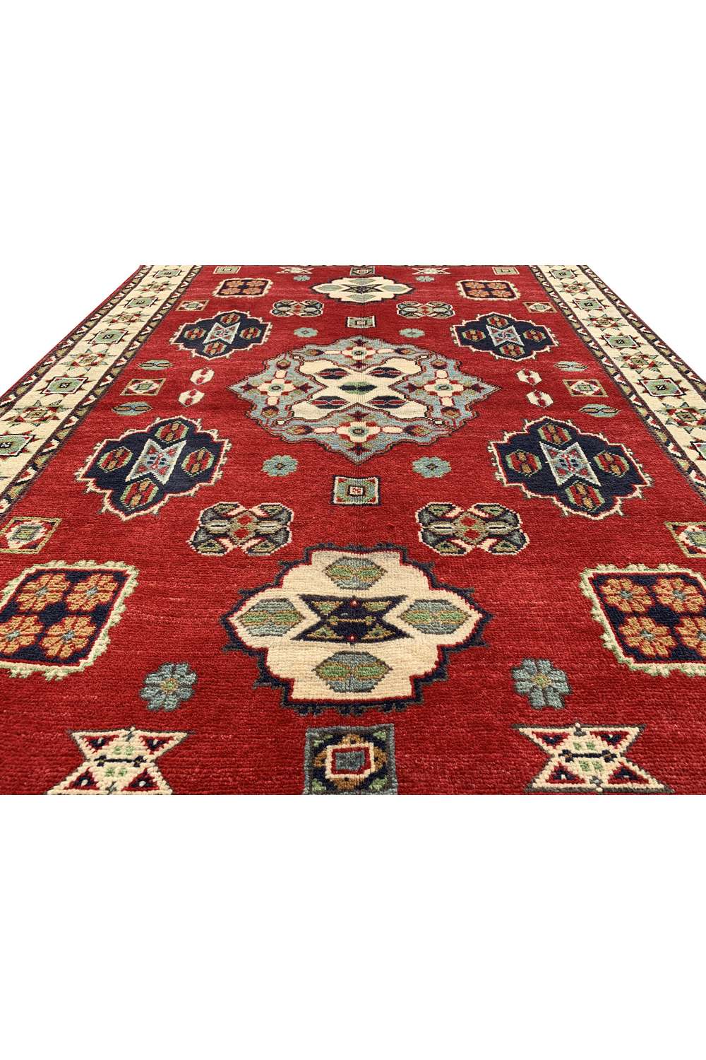 Amazing Hand Knotted Afghan Kazak Wool Area Rug 5.11 x 4.1 Ft