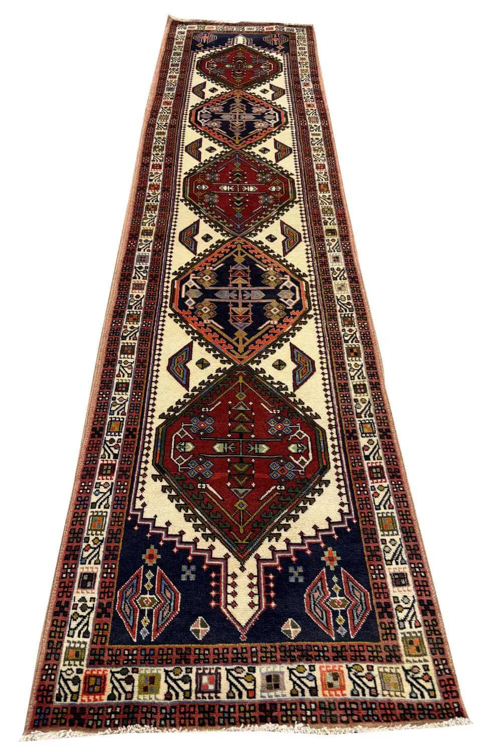 Amazing Hand Knotted Vintage Baghtiyaar Wool Area Runner Rug 9.6 x 2.5 Ft