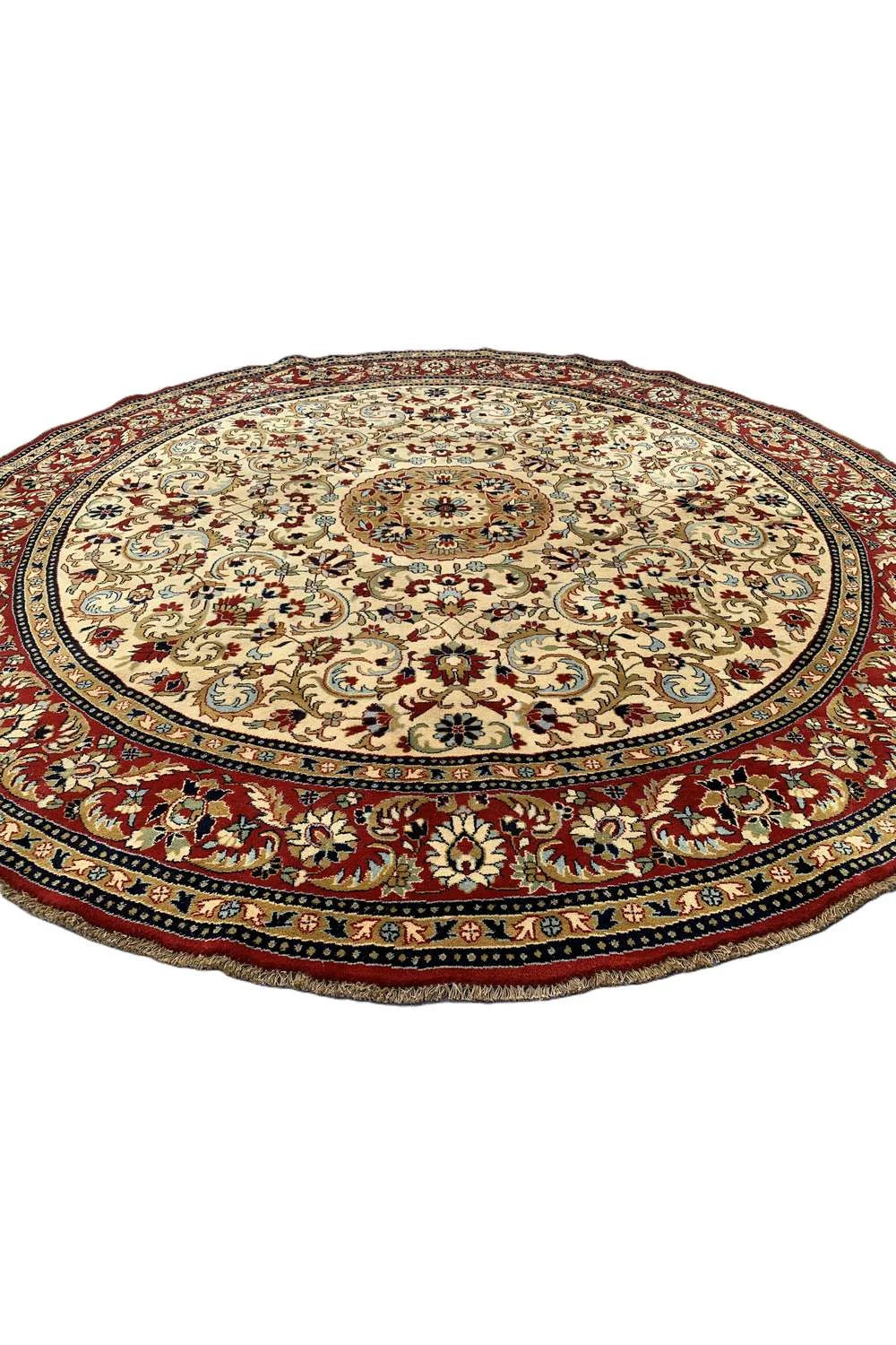 Amazing Hand Knotted Vintage Tabreez Round Wool Area Rug 9 x 8 Ft