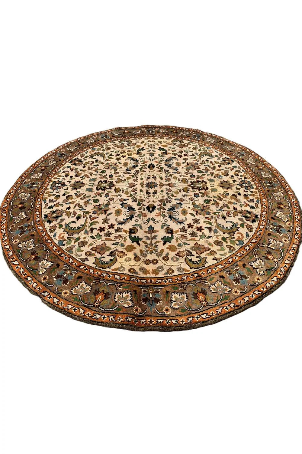 Amazing Hand Knotted Vintage Tabreez Round Wool Area Rug 6.3 x 6.2 Ft