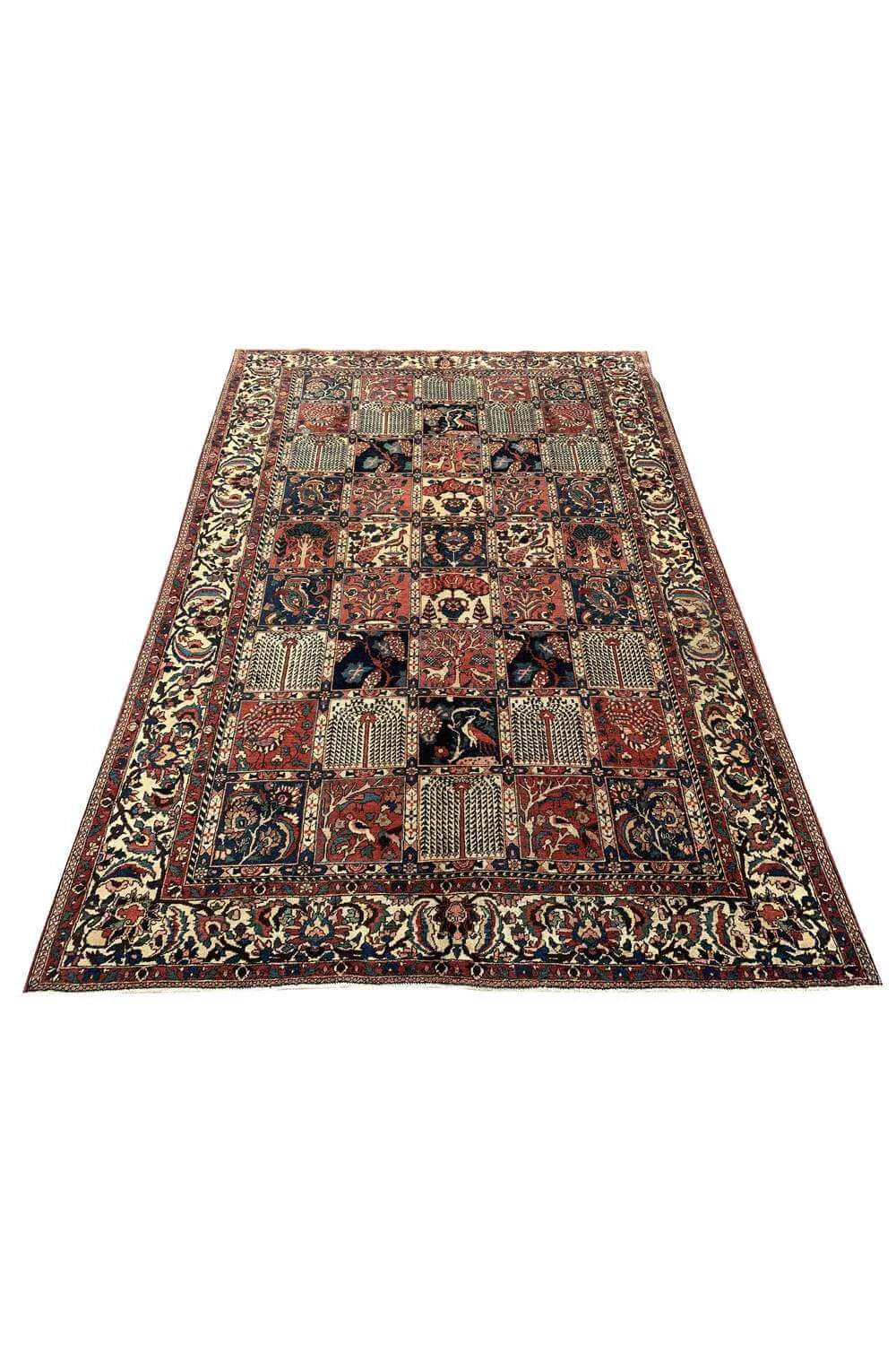 Amazing Hand Knotted Vintage Baghtiyaar Hunting Pictorial Wool Area Rug 10.6 x 7.1 Ft