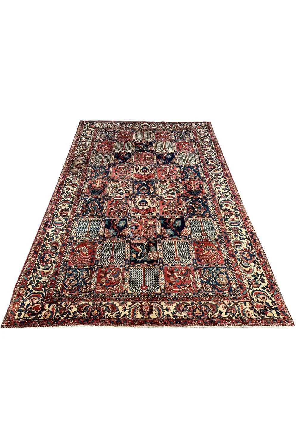 Amazing Hand Knotted Vintage Baghtiyaar Hunting Pictorial Wool Area Rug 10.6 x 7.1 Ft