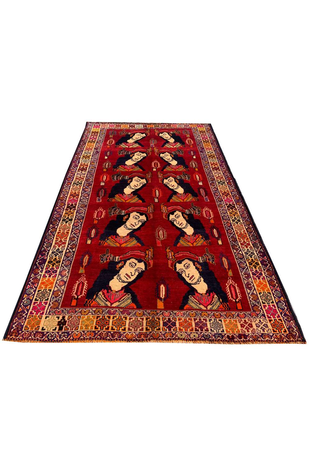 Amazing Hand Knotted Vintage Persian Sheraz Pictorial Wool Area Rug 8.10 x 5.3 Ft