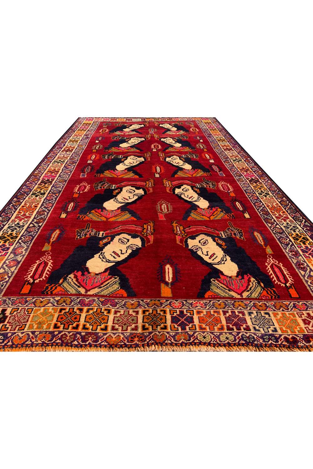 Amazing Hand Knotted Vintage Persian Sheraz Pictorial Wool Area Rug 8.10 x 5.3 Ft