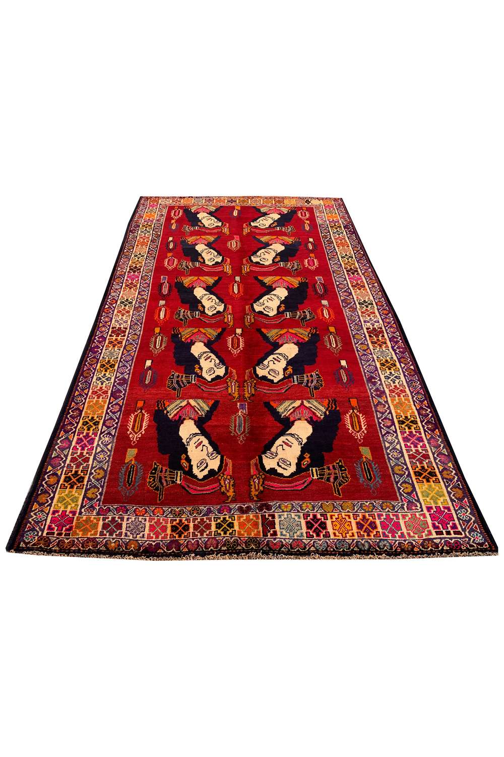 Amazing Hand Knotted Vintage Persian Sheraz Pictorial Wool Area Rug 8.10 x 5.3 Ft