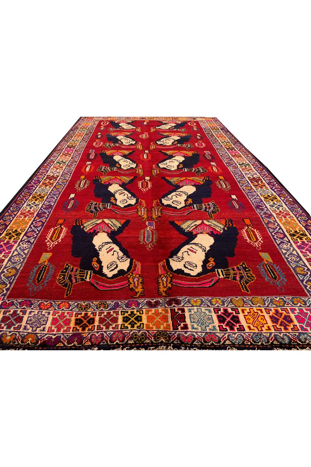 Amazing Hand Knotted Vintage Persian Sheraz Pictorial Wool Area Rug 8.10 x 5.3 Ft