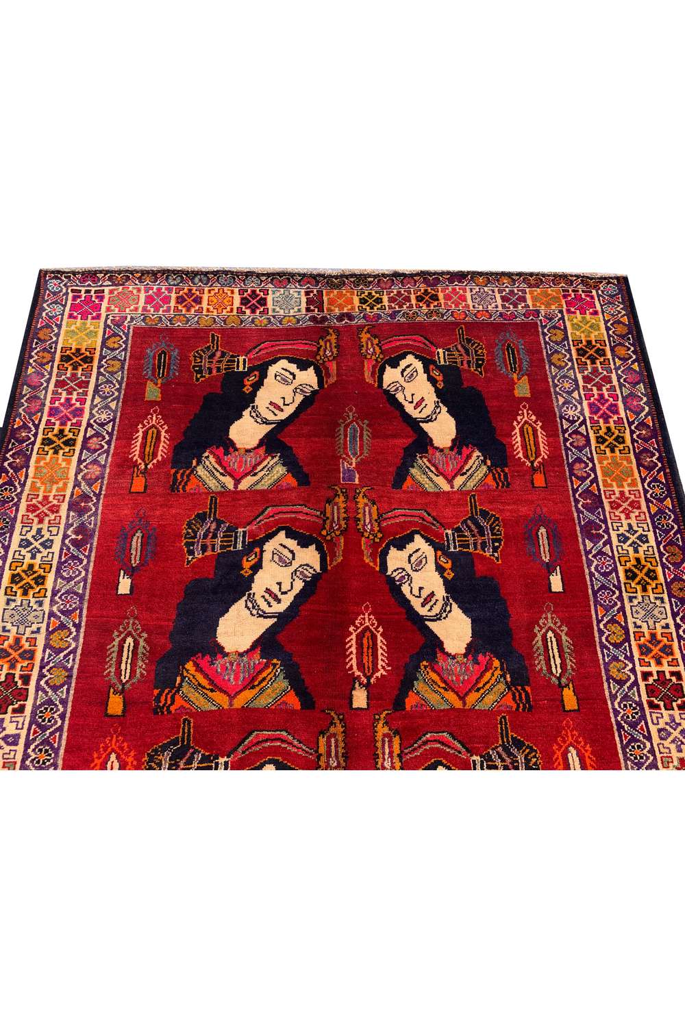 Amazing Hand Knotted Vintage Persian Sheraz Pictorial Wool Area Rug 8.10 x 5.3 Ft