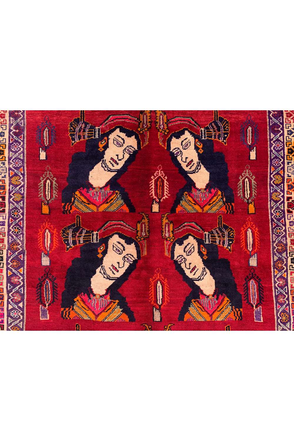 Amazing Hand Knotted Vintage Persian Sheraz Pictorial Wool Area Rug 8.10 x 5.3 Ft