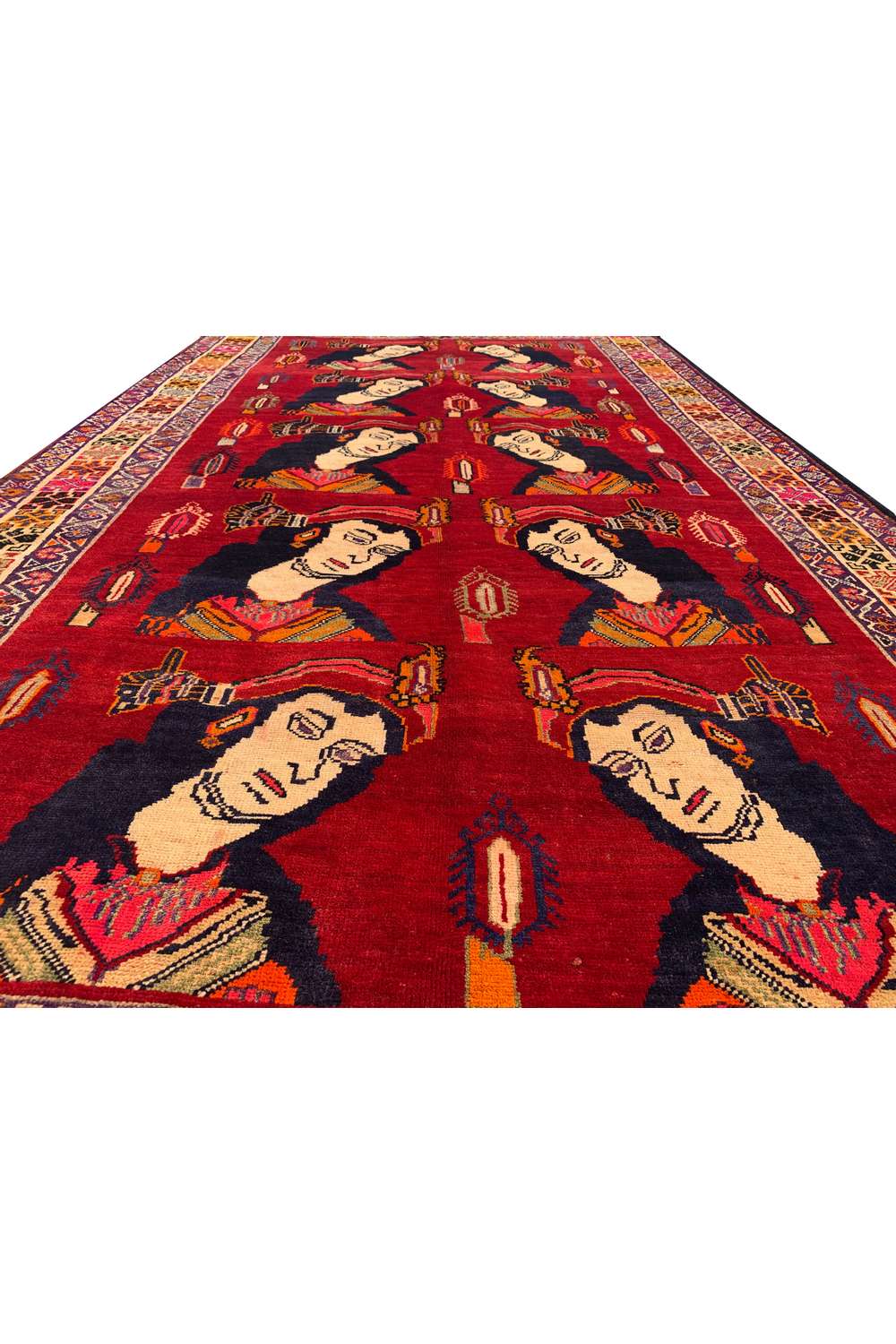Amazing Hand Knotted Vintage Persian Sheraz Pictorial Wool Area Rug 8.10 x 5.3 Ft