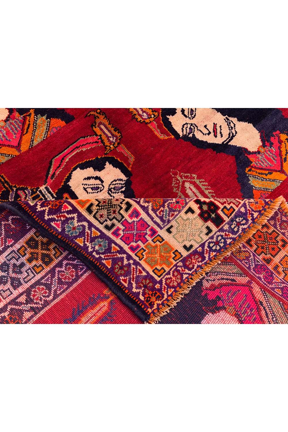 Amazing Hand Knotted Vintage Persian Sheraz Pictorial Wool Area Rug 8.10 x 5.3 Ft