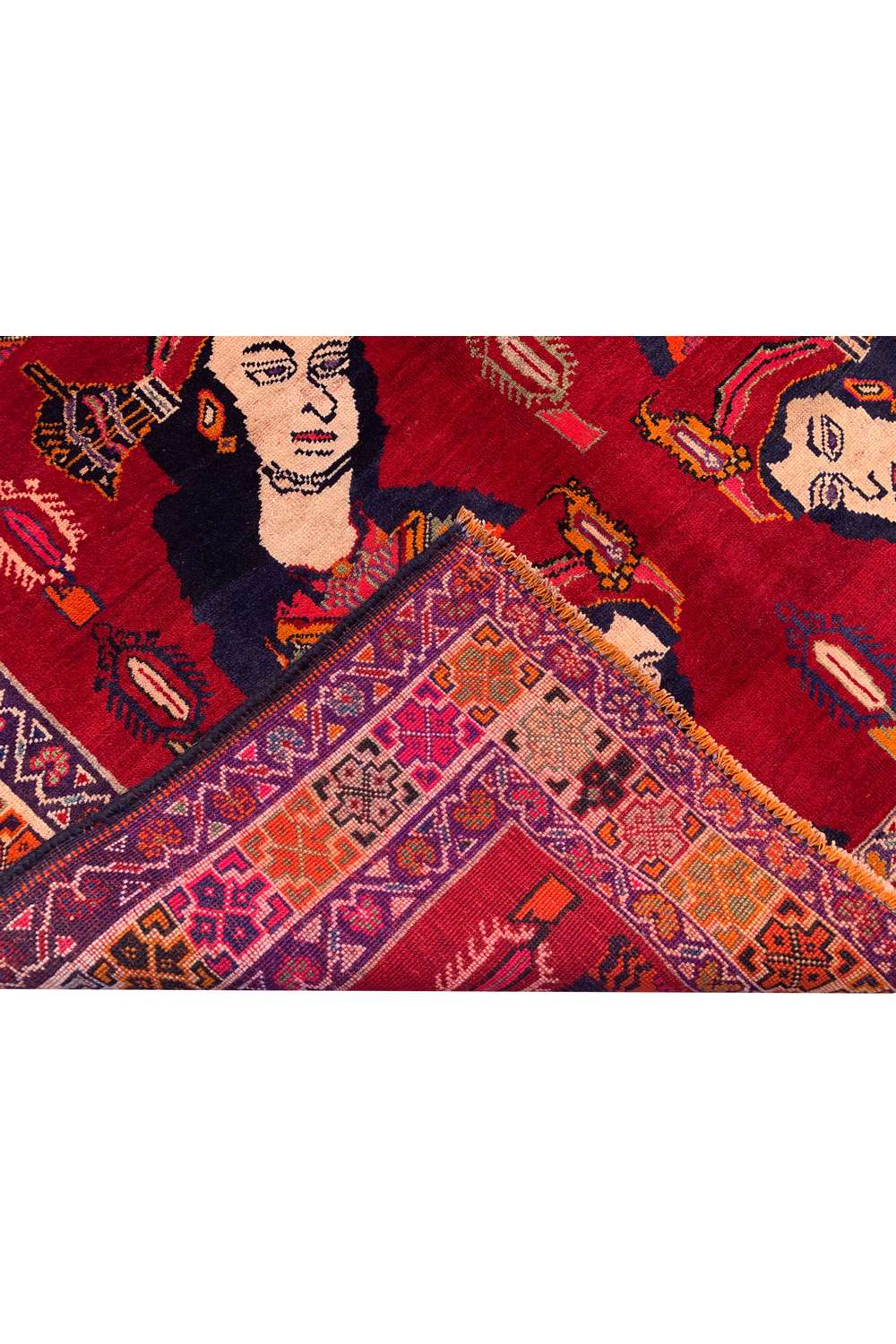 Amazing Hand Knotted Vintage Persian Sheraz Pictorial Wool Area Rug 8.10 x 5.3 Ft