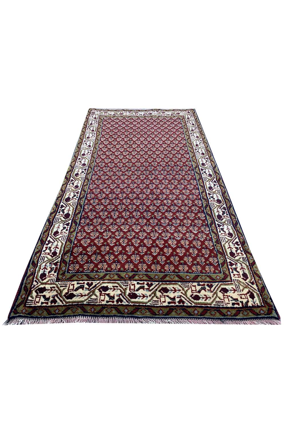 Hand Knotted Vintage Sultanabad Badam Gul Mir Wool Area Rug 4.4 x 2.3 Ft