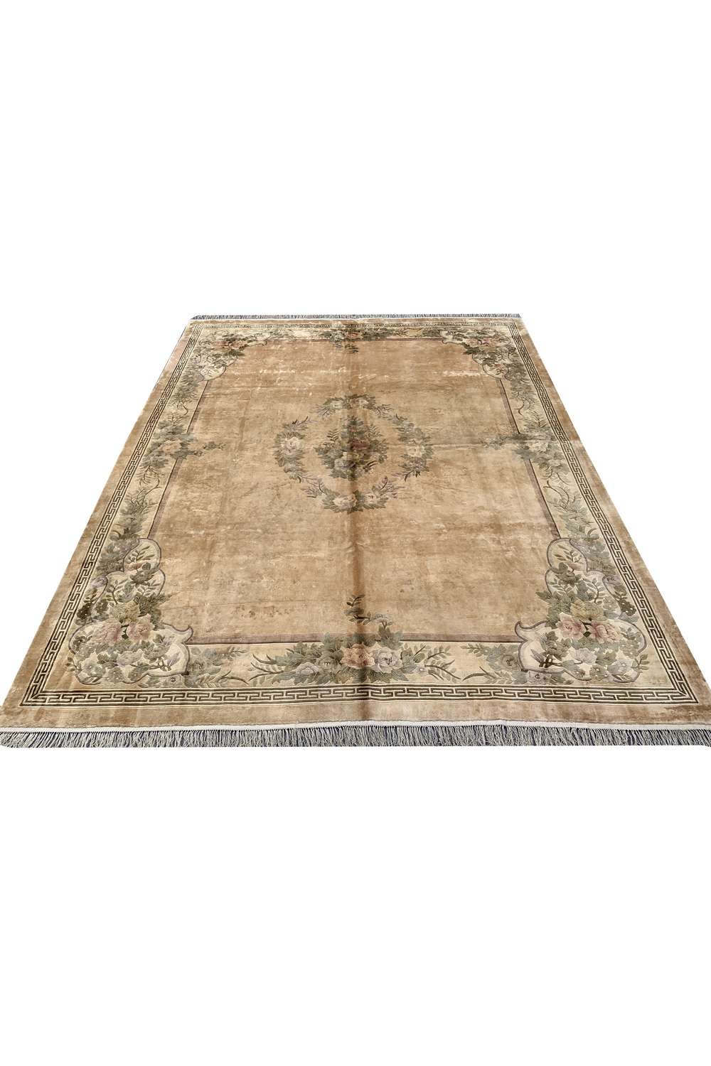Amazing Hand Knotted Vintage Sino Tibet Wool Area Rug 12.8 x 9.11 Ft