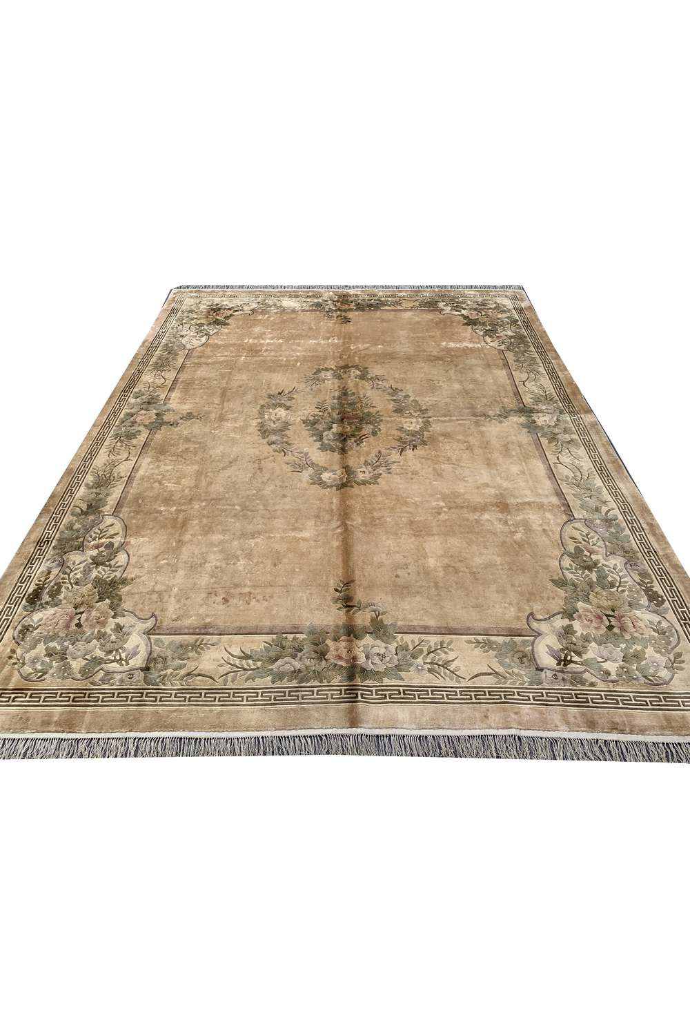 Amazing Hand Knotted Vintage Sino Tibet Wool Area Rug 12.8 x 9.11 Ft
