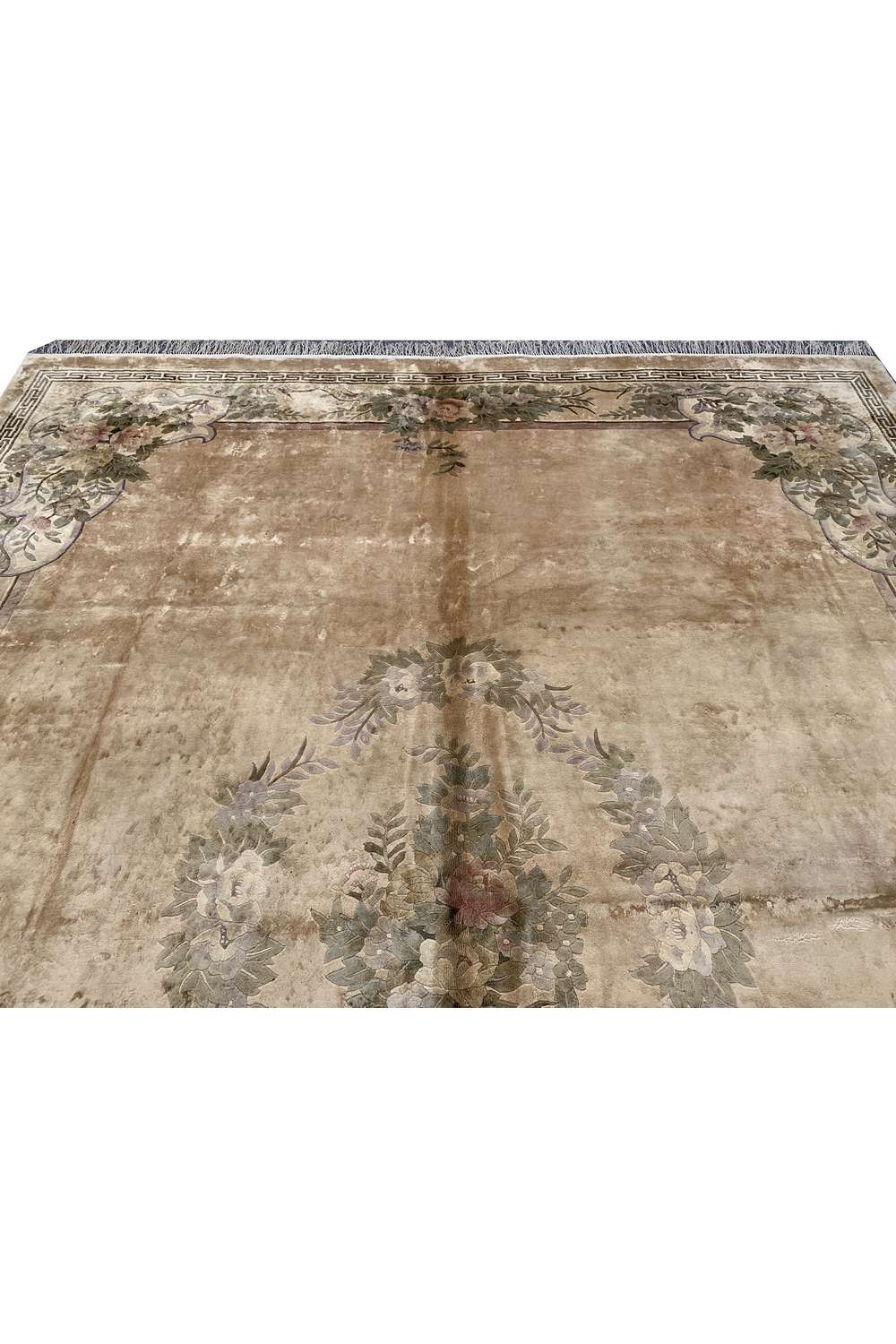Amazing Hand Knotted Vintage Sino Tibet Wool Area Rug 12.8 x 9.11 Ft