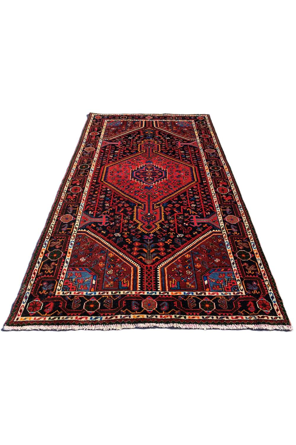 Amazing Hand Knotted Vintage Persian Hamadan Pictorial Wool Area Rug 6.9 x 3.11 Ft