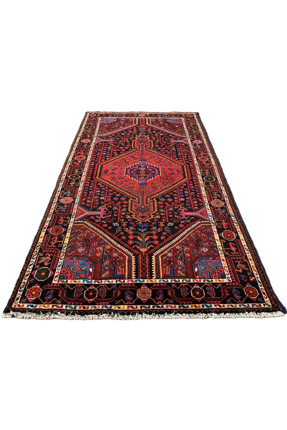 Amazing Hand Knotted Vintage Persian Hamadan Pictorial Wool Area Rug 6.9 x 3.11 Ft