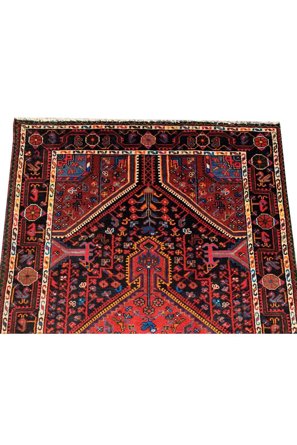 Amazing Hand Knotted Vintage Persian Hamadan Pictorial Wool Area Rug 6.9 x 3.11 Ft