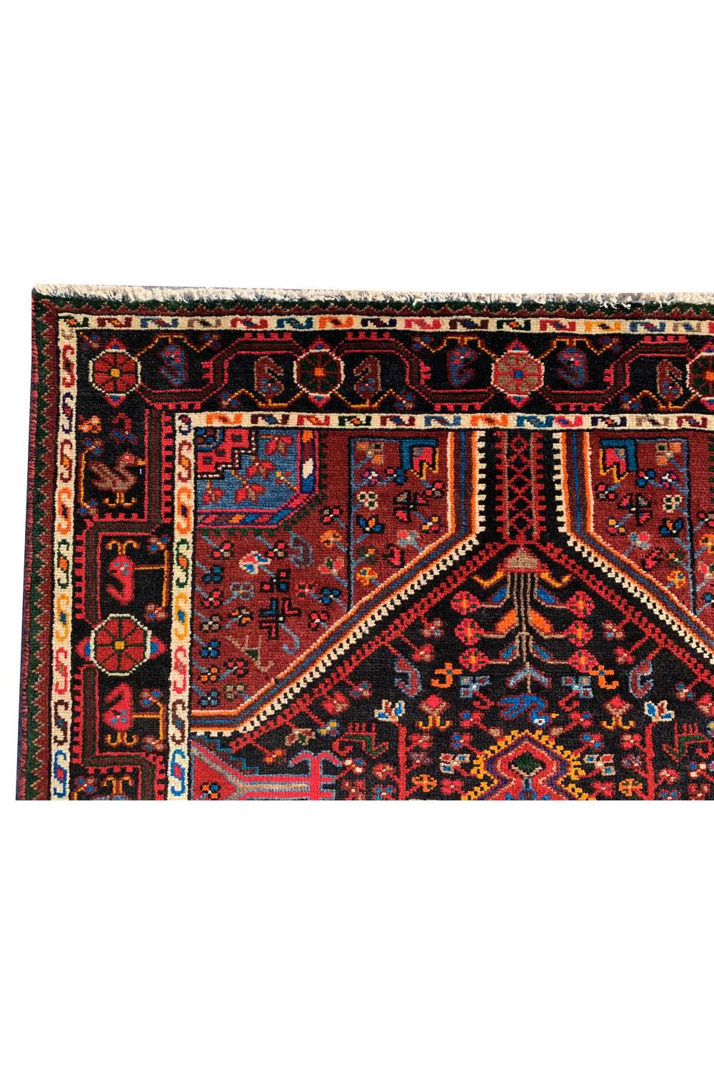 Amazing Hand Knotted Vintage Persian Hamadan Pictorial Wool Area Rug 6.9 x 3.11 Ft