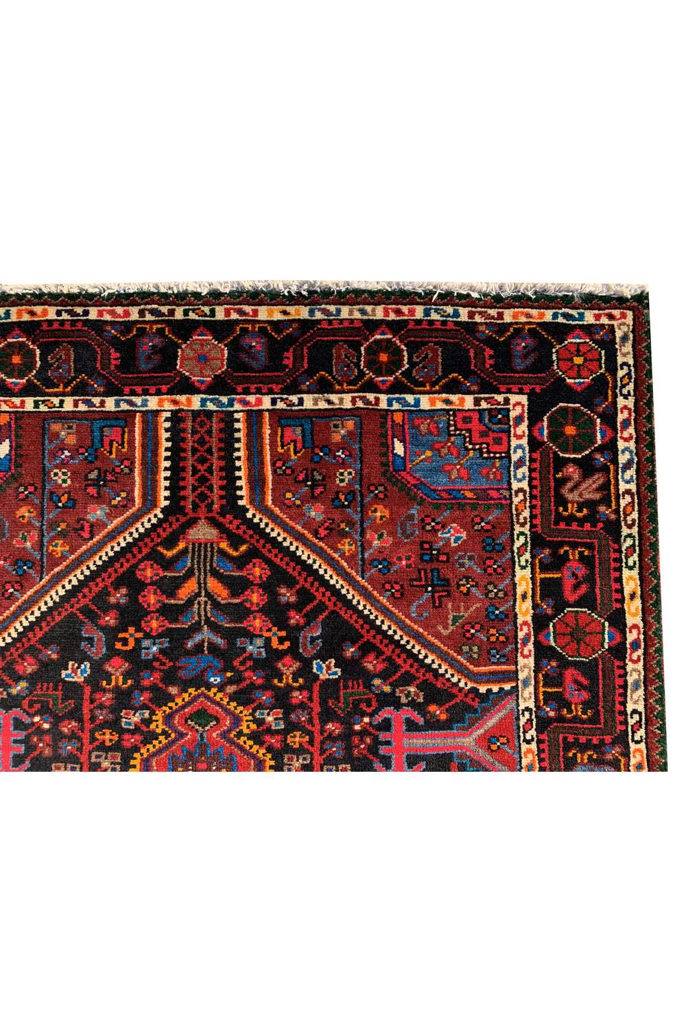 Amazing Hand Knotted Vintage Persian Hamadan Pictorial Wool Area Rug 6.9 x 3.11 Ft