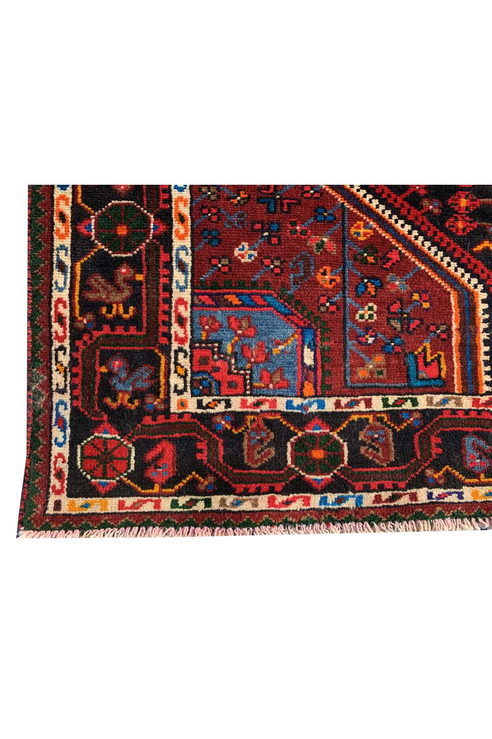 Amazing Hand Knotted Vintage Persian Hamadan Pictorial Wool Area Rug 6.9 x 3.11 Ft